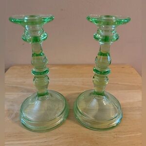 Depression (Uranium) Glass Candle Holders